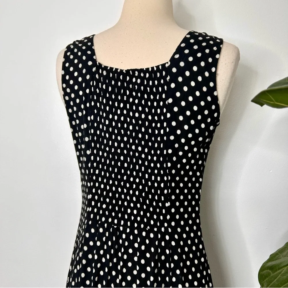 Vintage black and White Polka Dot button front midi Dress - Picture 4 of 5